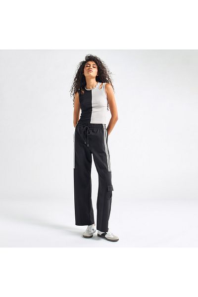 FAV Tape Detail Wide Leg Pants with Cargo Pockets and Drawstring Closure