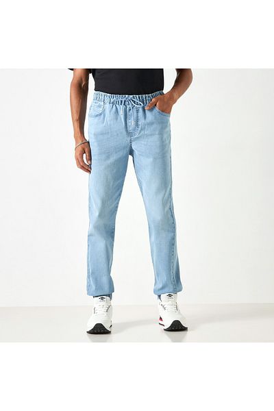 Lee Cooper Denim Joggers with Drawstring Closure and Pockets
