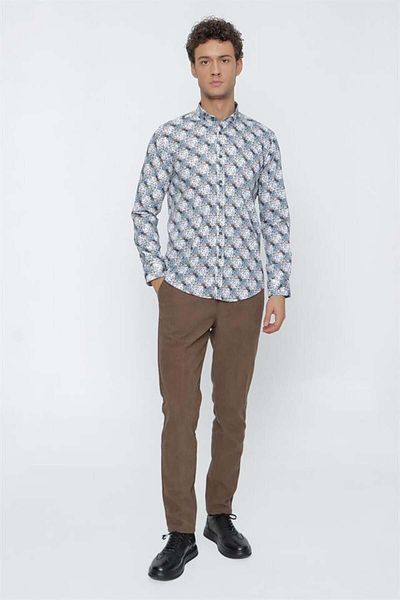 İmza Cămașă clasică slim fit din bumbac imprimat bej cu mânecă lungă Lycra1004225157