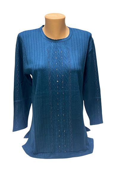 BURSPA Pulover de iarnă pentru mama cu gât rotund în față și în braț cu detaliu de broderie din piatră perlă