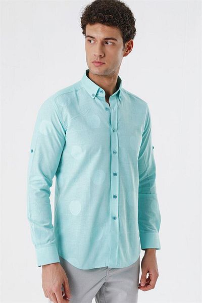 İmza Cămașă casual slim fit, verde deschis, cu model, fără jacquard, 100% bumbac1004230183