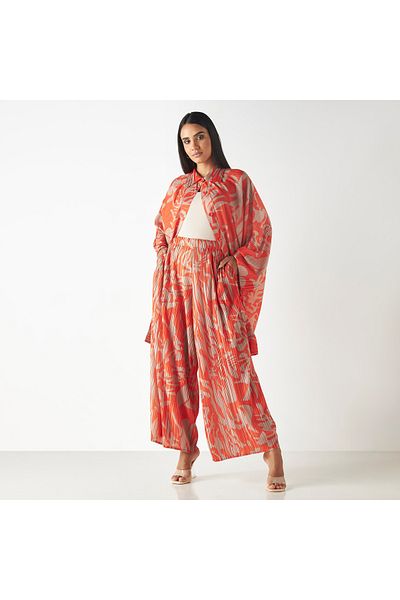 2Xtremz All-Over Print Plisse Wide Leg Pants with Pockets