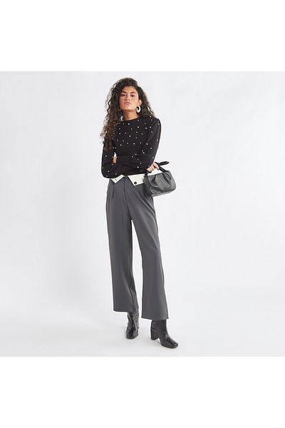 FAV Plain Wide Leg Pants with Pleat Detail and Pockets