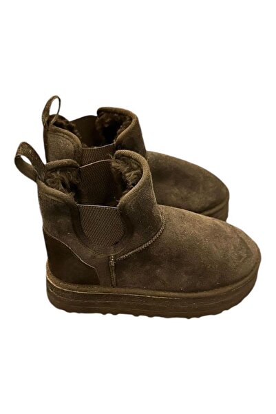 İNANTAS Süet İçi Tüylü Kalın Tabanlı Yarım Kadın Bot Bileği Lastik Detaylı Ka...