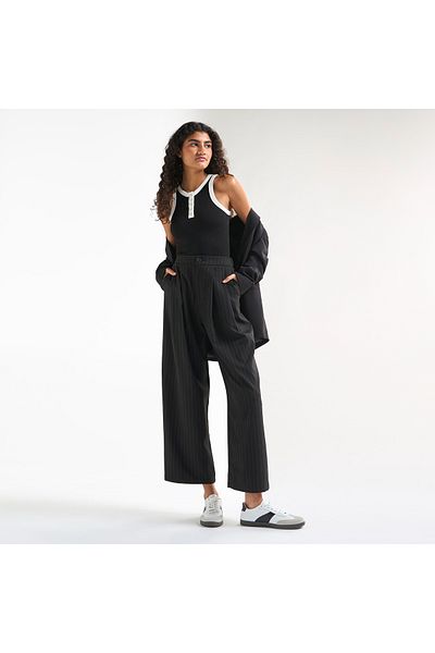 FAV Striped Wide Leg Pants with Semi-Elasticated Waistband and Pockets