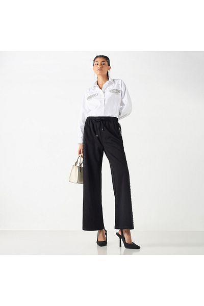 2Xtremz Embellished Mid-Rise Trousers with Drawstring Closure and Pockets