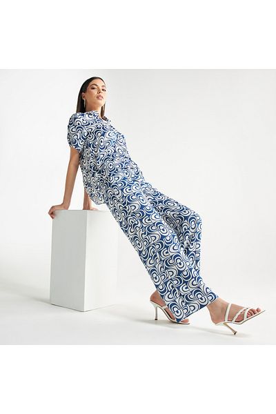 FAV All-Over Print Wide Leg Pants with Elasticated Waistband and Pockets