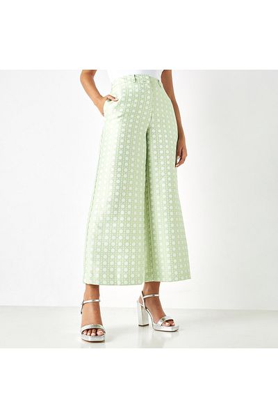 Iconic Textured Wide Leg Pants with Button Closure and Pockets