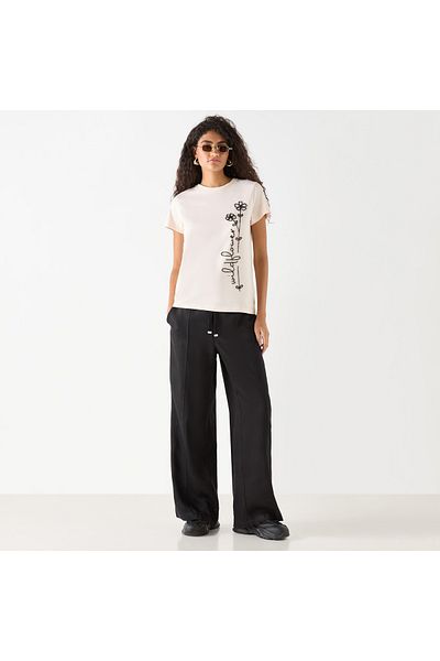 Lee Cooper Solid Wide Leg Pants with Drawstring Closure and Pockets