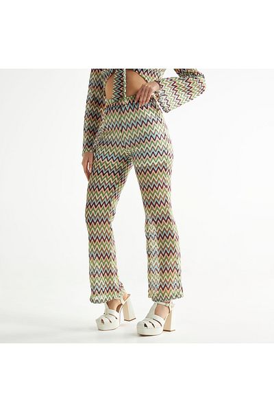 FAV All-Over Chevron Textured Flared Leg Pants with Elasticated Waistband