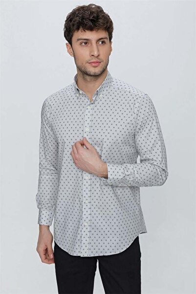 İmza Γκρι μακρυμάνικο κλασικό πουκάμισο από βαμβακερό λύκρα με λεπτή εφαρμογή 1004225247