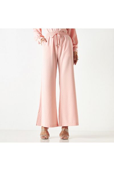 Iconic All-Over Embellished Flared Leg Pants with Elasticated Waistband and Pockets