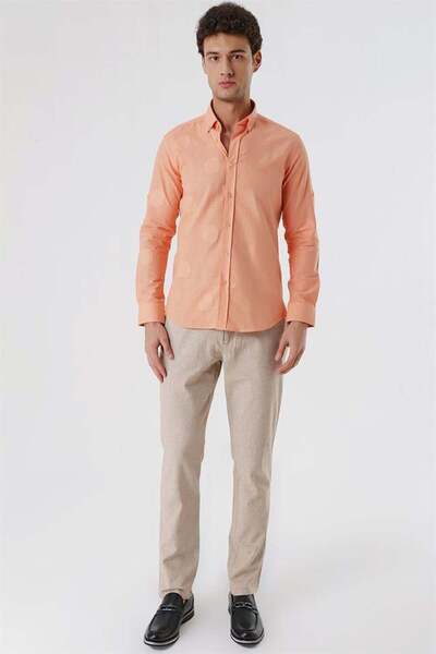 İmza Πουκάμισο με κοντό μανίκι σολομό, με σχέδιο ζακάρ, χωρίς τσέπες, 100% βαμβάκι, casual slim fit πουκάμισο 1004230183