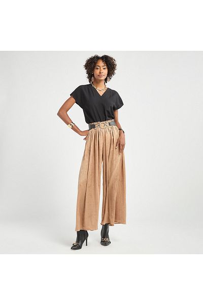FAV Textured Wide Leg Pants with Elasticated Waistband