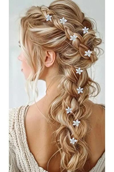 ASİMEL TASARIM 10 Pieces Daisy Hair Accessory Wedding Henna Wedding Ecru Color