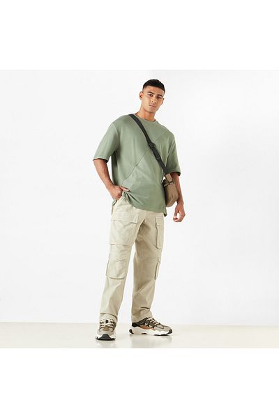 Lee Cooper Solid Relaxed Fit Cargo Pants with Drawstring Closure