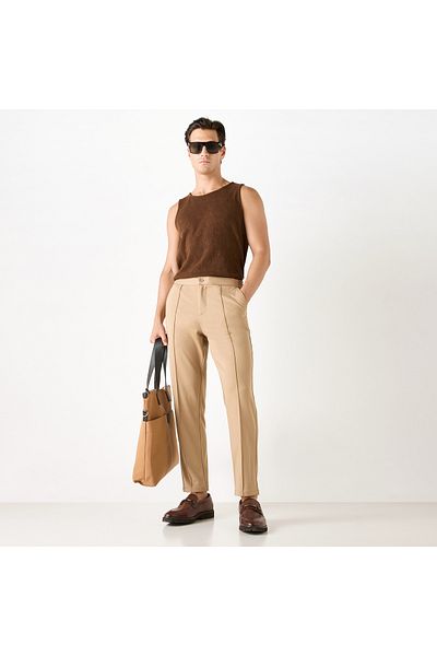 Iconic Solid Slim Fit Trousers with Pockets