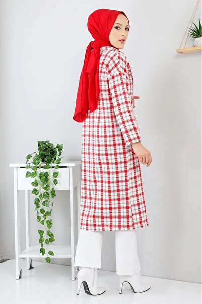 DAS KLEID Red Long Cap - Pocket Detailed