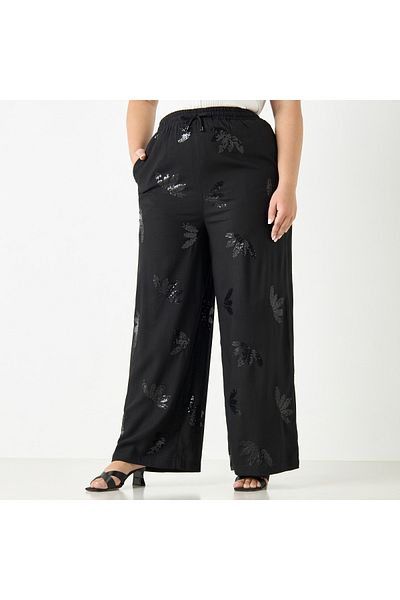 Ulla Popken Plus Size Ulla Popken Embellished Pants with Pockets