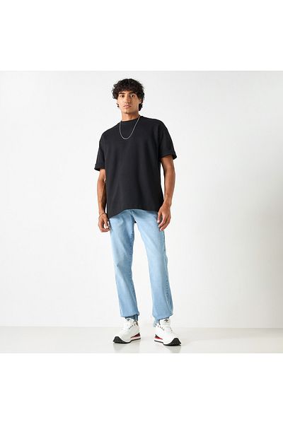 Lee Cooper Denim Joggers with Drawstring Closure and Pockets