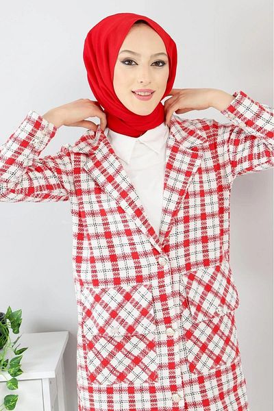 DAS KLEID Red Long Cap - Pocket Detailed
