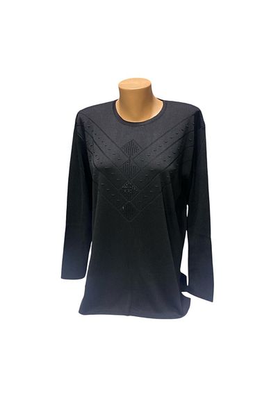 BURSPA Pulover de iarnă pentru mama cu gât rotund, cu detaliu de broderie de piatră perlat