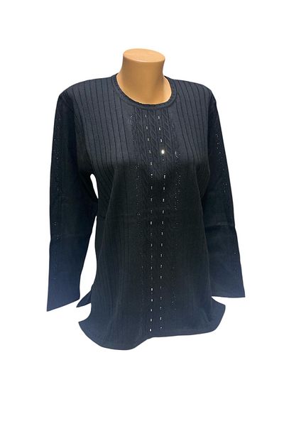 BURSPA Pulover de iarnă pentru mama cu gât rotund în față și în braț cu detaliu de broderie din piatră perlă