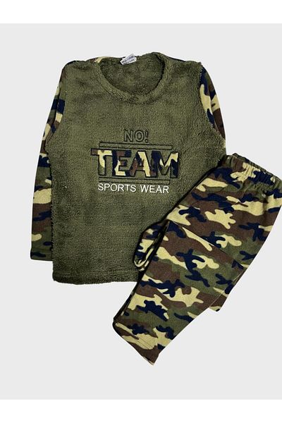 Fil Kids Set de pijamale de iarnă cu mâneci lungi cu imprimeu de camuflaj verde pentru băieți
