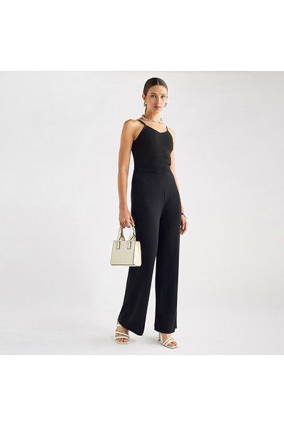 FAV Solid Wide Leg Pants with Ribbed Waistband