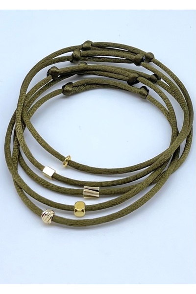 Concept HuBuTU 5’li Hediyelik Gold Objeli Minimal Haki Floş Ip Bileklik Seti