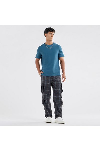 FAV Checked Regular Fit Cargo Pants with Drawstring Closure and Pockets