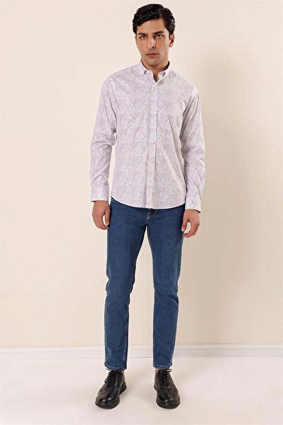 İmza Темно-синя сорочка з довгими рукавами, без кишень, з бавовняним лікрам, у стилі casual slim fit, вузького крою 1004230136