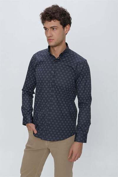 İmza Μαύρο μακρυμάνικο κλασικό πουκάμισο από βαμβακερό Lycra 1004225244