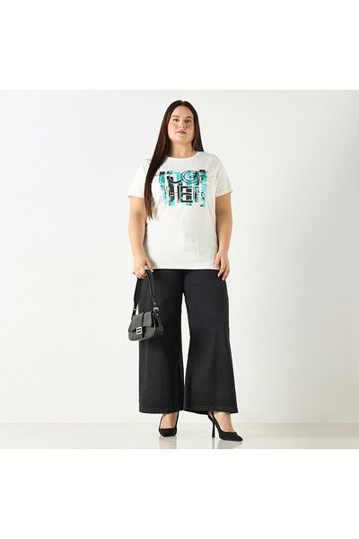 Ulla Popken Plus Size Ulla Popken Solid Wide Leg Jeans with Pockets