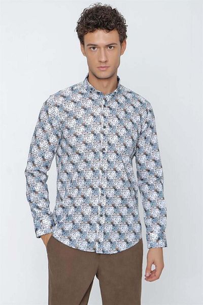 İmza Cămașă clasică slim fit din bumbac imprimat bej cu mânecă lungă Lycra1004225157