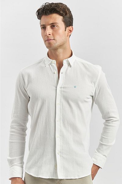 İmza Casual Slim Fit Λευκό Πουκάμισο - Μακρυμάνικο, Γκοφρέ, 100% Βαμβάκι 1004240247