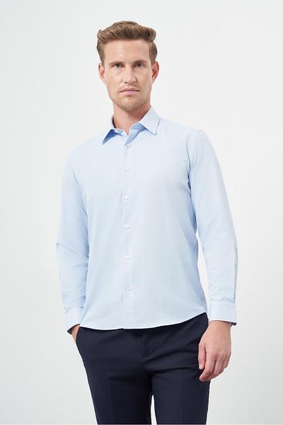 İmza Cămașă slim din bumbac fără buzunar cu guler dur - mânecă lungă, albastru închis 1004245267