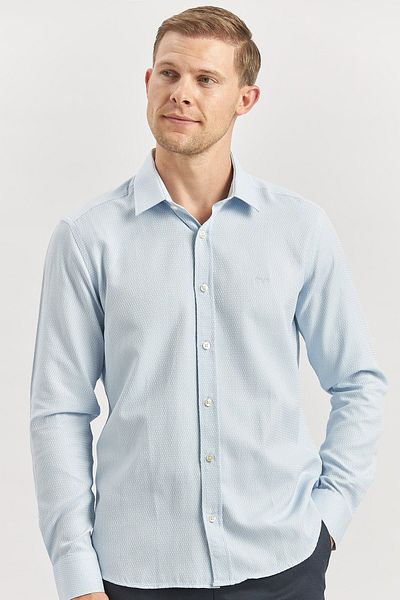 İmza 032 Μοντέλο σκούρο μπλε Casual Slim Fit πουκάμισο - Μακρύ μανίκι, αυτοσχεδιασμένο και Dobby, σκληρός γιακάς 1004240249