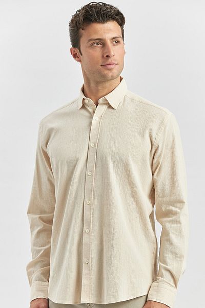 İmza Μπεζ Slim Fit Casual πουκάμισο - μακρυμάνικο, γκοφρέ, 100% βαμβάκι 1004240247