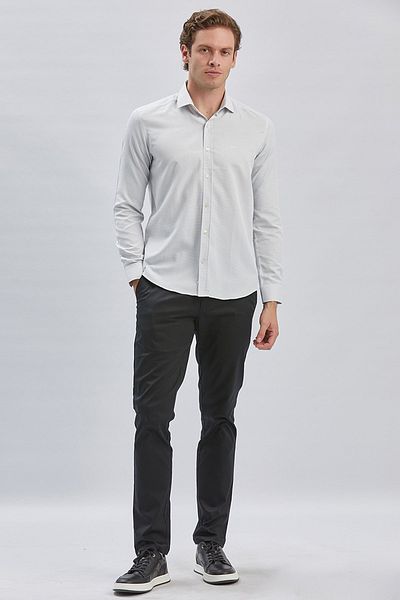 İmza Черна памучна риза Slim Fit - Дълъг ръкав, Шарена, Без джобове, Едноцветна риза - 1004240236