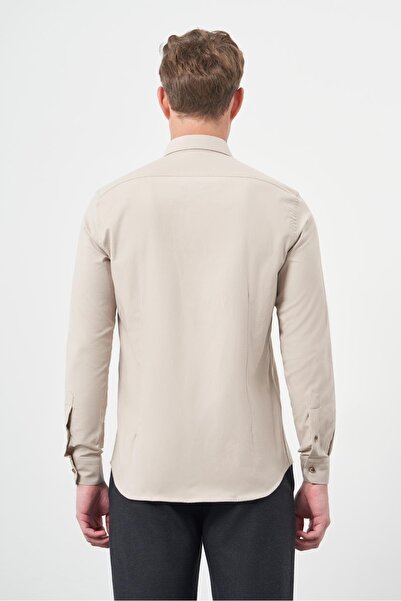 İmza Μπεζ μακρυμάνικο μασίφ υφασμάτινο πόδι μισό ιταλικό γιακά χωρίς τσέπη βαμβακερό κλασικό πουκάμισο με λεπτή εφαρμογή 1004245211