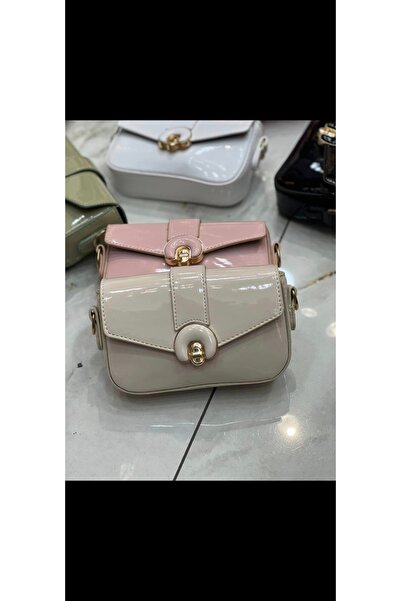 Golden Luxury bej rugan mini gold zincirli çanta