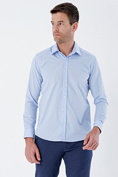 İmza Сорочка з жорстким коміром, синя бавовняна, з підкладкою - довгі рукави, без кишень, slim fit 1004235357