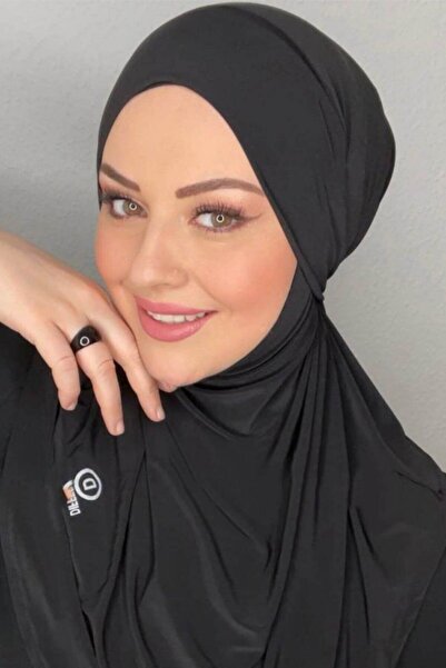 İSTANBULSTYLEMODA Tesettür Jilba Şal Peçe Içi Boneli Sandy Siyah Model Hbs3503