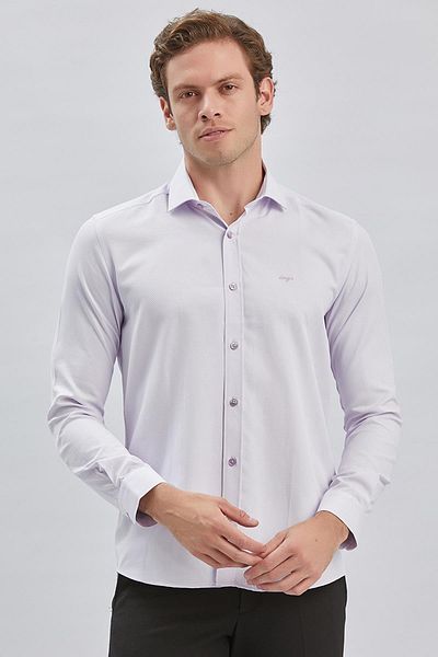 İmza Κλασικό πουκάμισο λιλά Slim Fit - Μακρυμάνικο, μισό ιταλικό γιακά, αυτοσχεδιασμένο και Dobby 1004240250