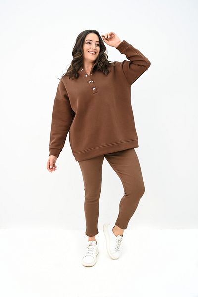 Koza Butik Дамски комплект клинове с качулка и копчета, големи размери, 8154-25