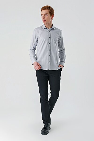 İmza Gray Long Sleeve Oxford Pocketless Cotton Classic Slim Fit Slim Fit Shirt1004240235