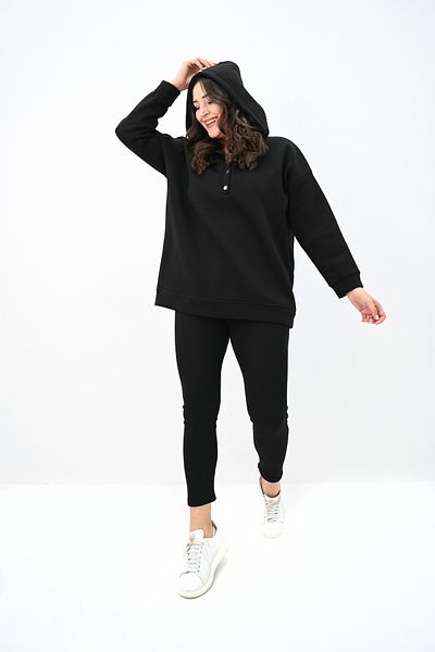 Koza Butik Дамски комплект клинове с качулка и копчета, големи размери, 8154-25