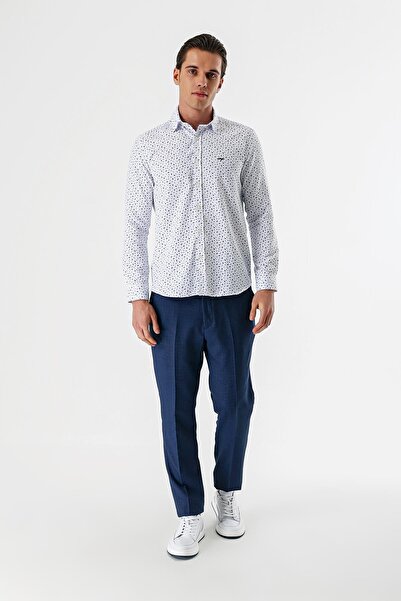 İmza Біла сорочка з довгими рукавами, принтом, ґудзиками на комірі, без кишень, бавовняна, slim fit, 1004235170