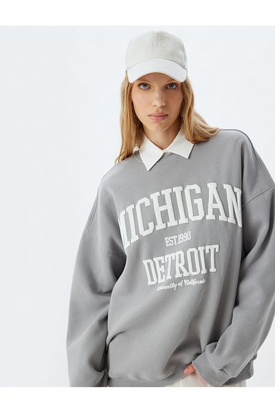 Koton College Printed Oversize Crew Neck Sweatshirt - Long Sleeve Ribbon